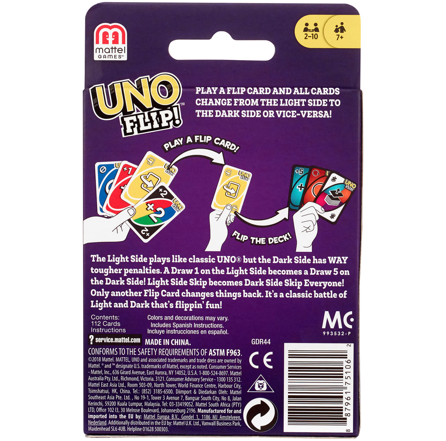 Back of the Uno Flip package