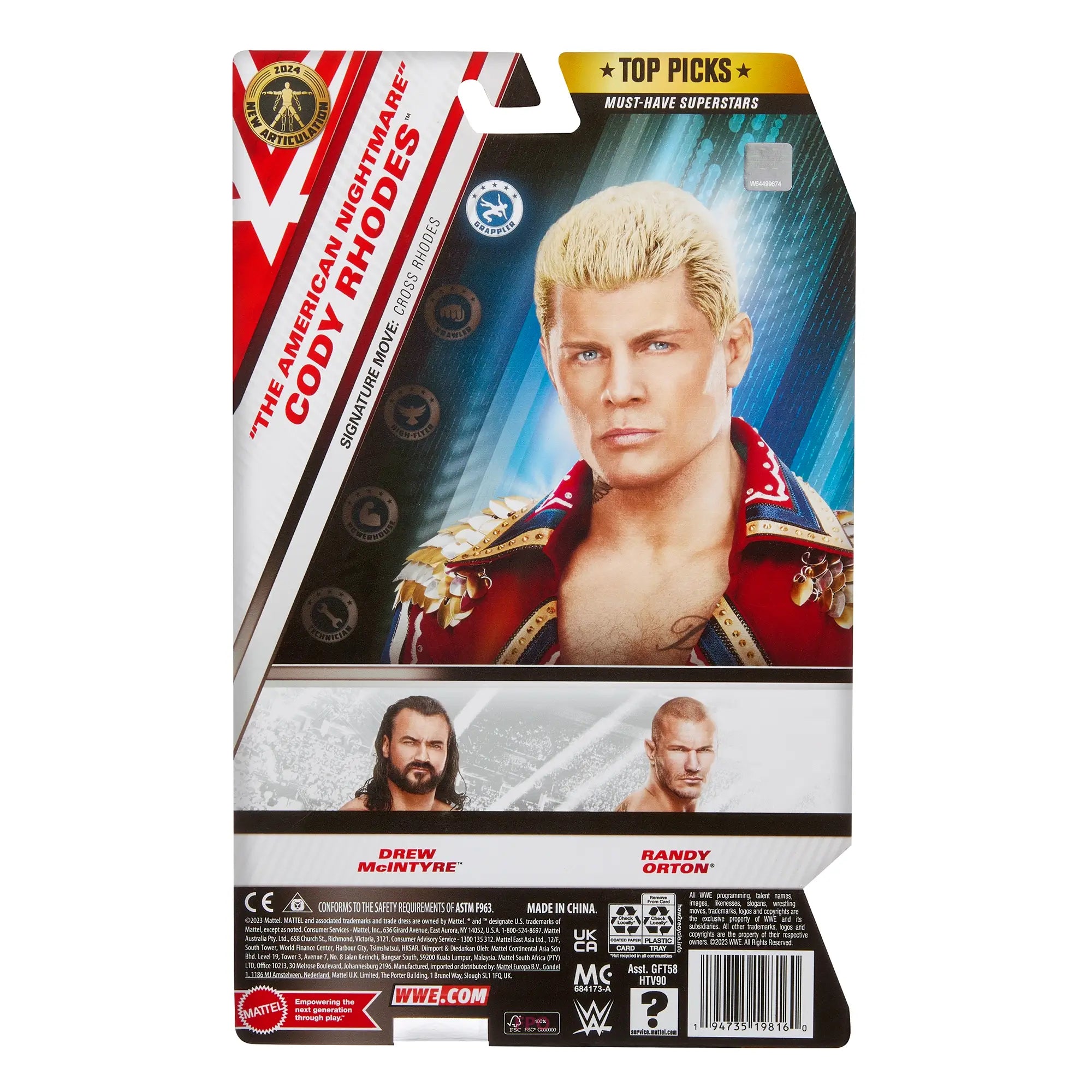 WWE Top Picks Cody Rhodes 1:12 Scale Action Figure back of the package