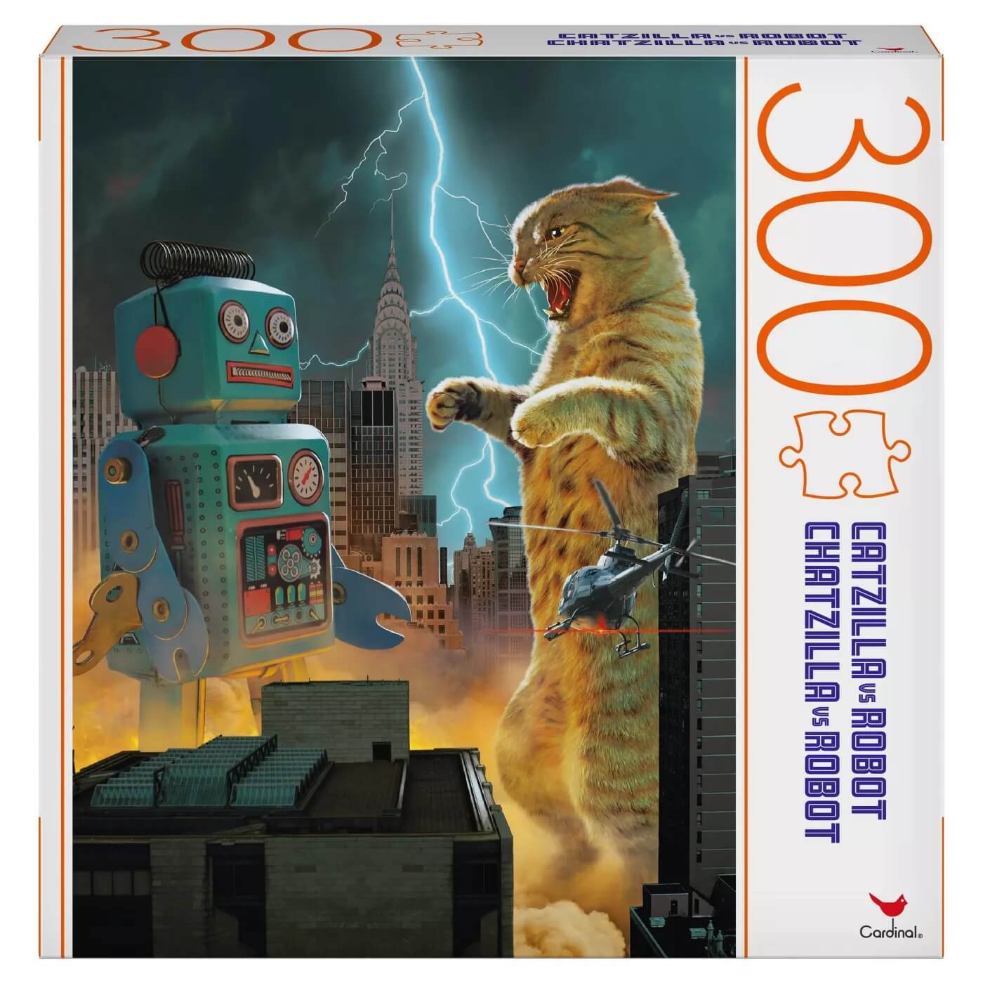 Cardinal Pop Culture: Catzilla Vs. Robot 300 Piece Jigsaw Puzzle