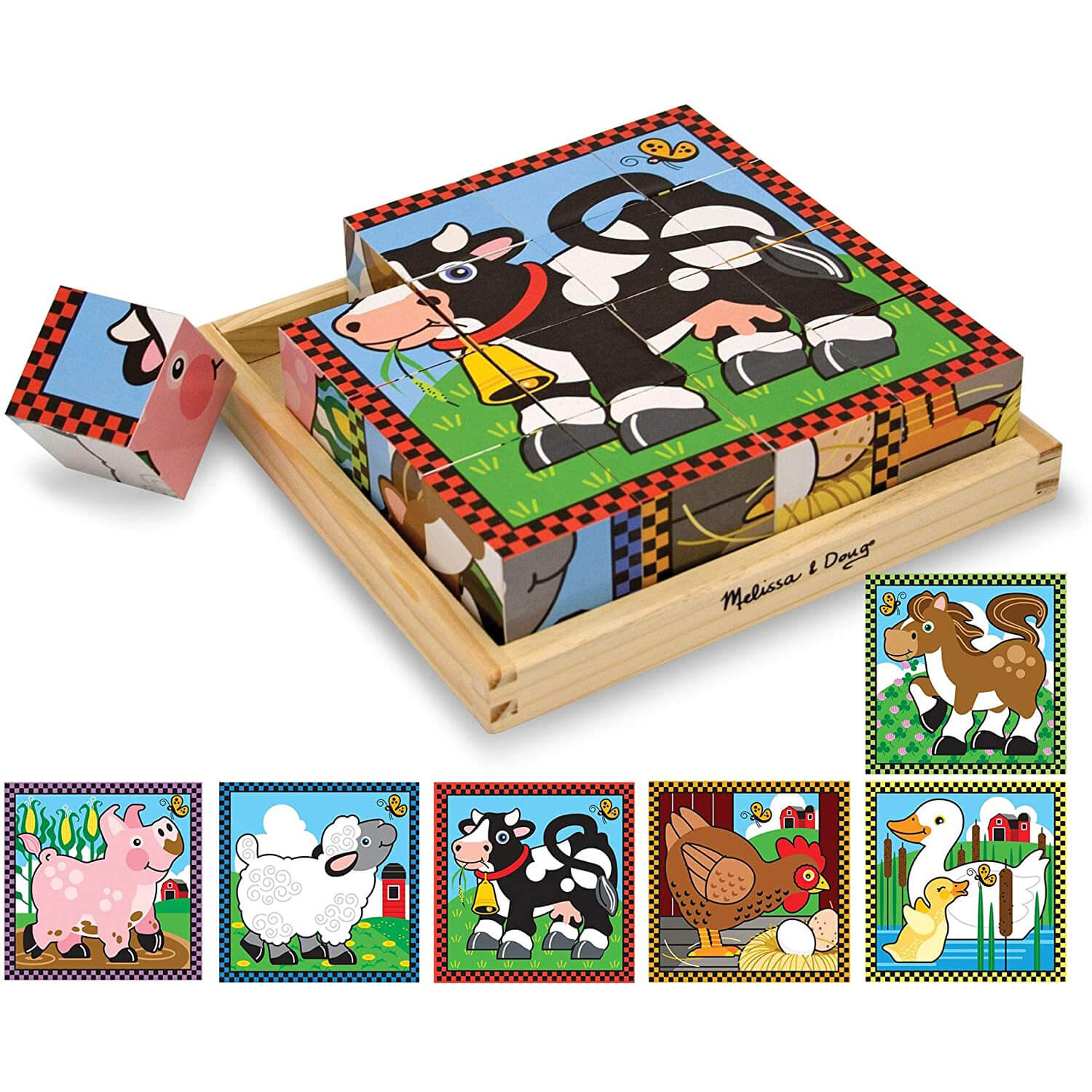 Melissa and Doug Farm Cube 6-in-1 Puzzle with Storage Tray