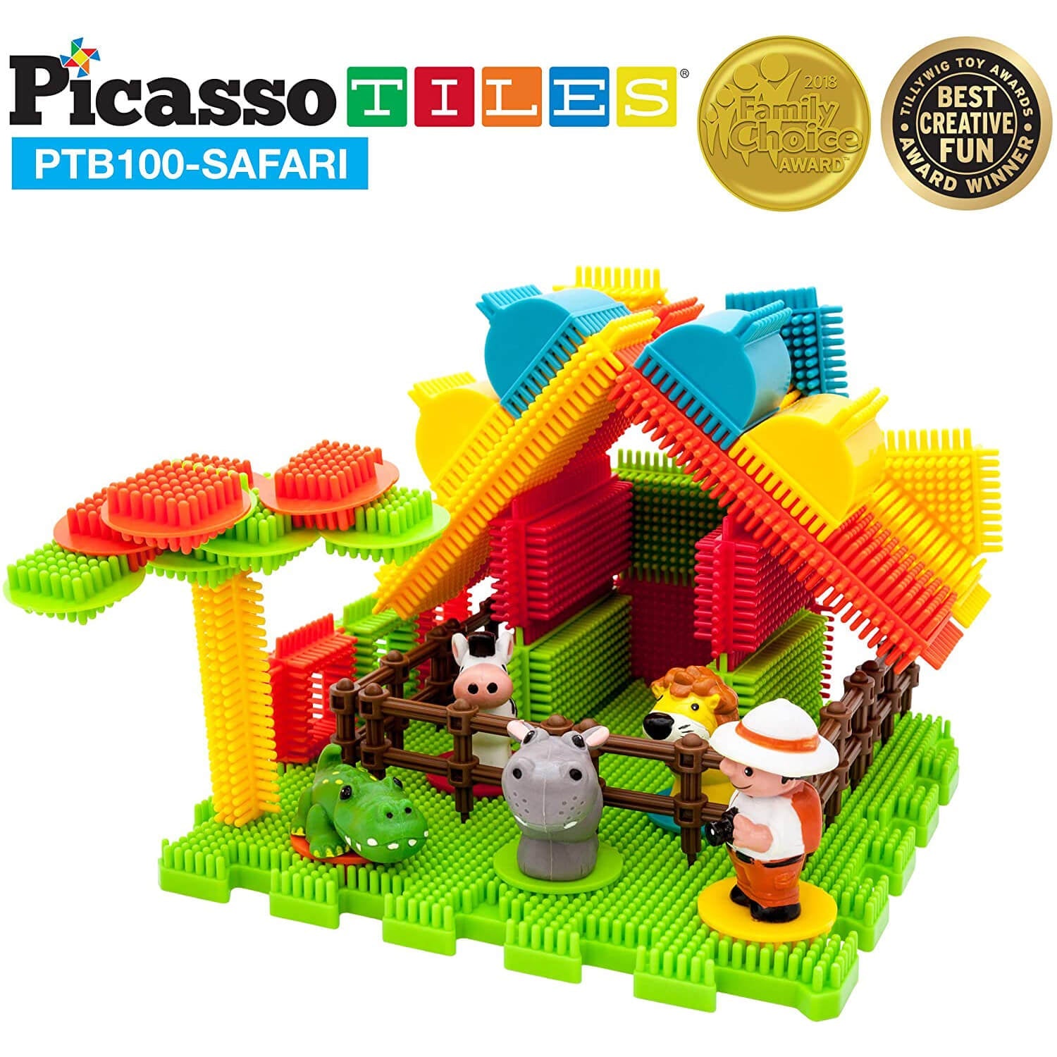 PicassoTiles Bristle Safari 100 Piece Building Set