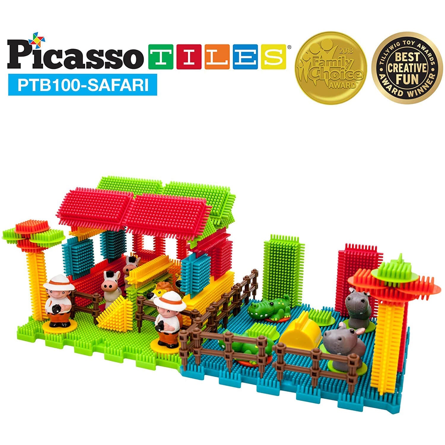 PicassoTiles Bristle Safari 100 Piece Building Set