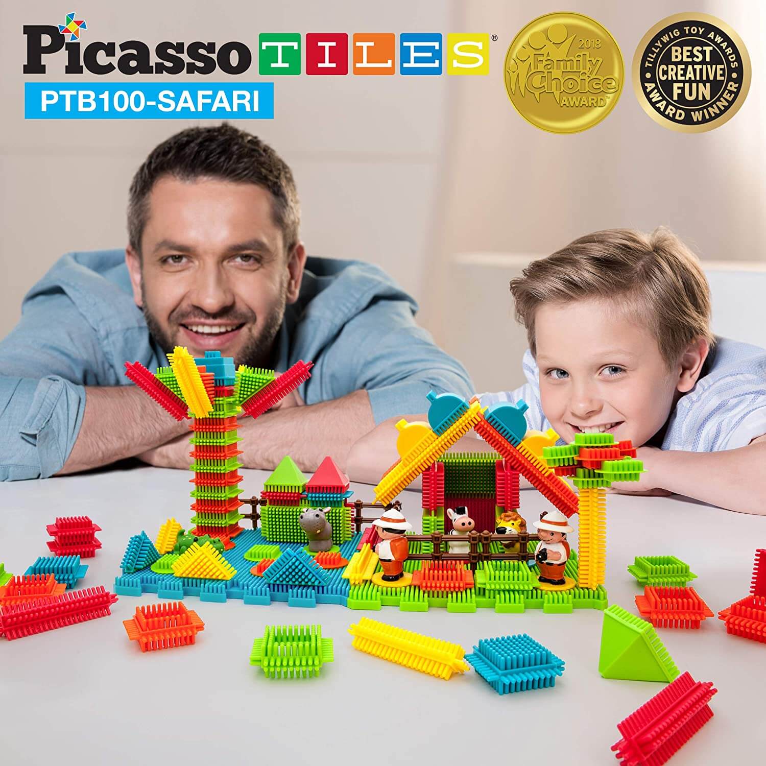 PicassoTiles Bristle Safari 100 Piece Building Set