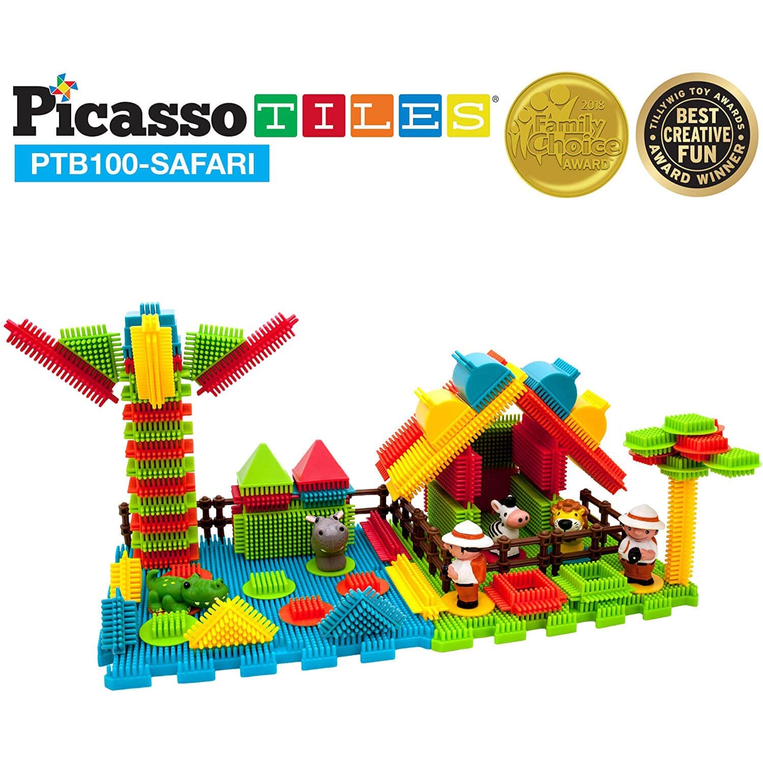 PicassoTiles Bristle Safari 100 Piece Building Set