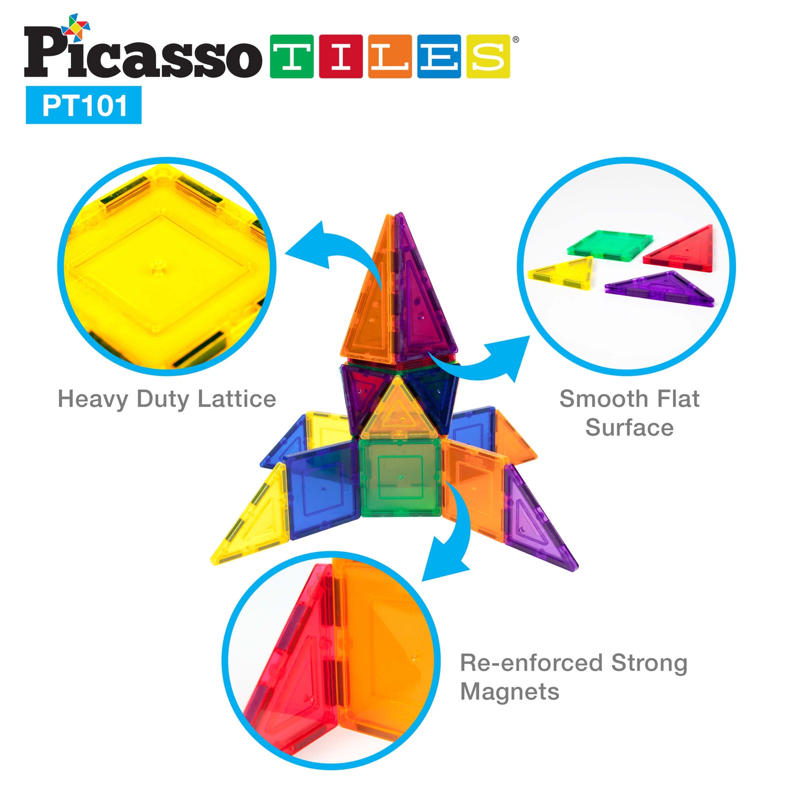 PicassoTiles Magnetic Tiles 61 Piece Building Set