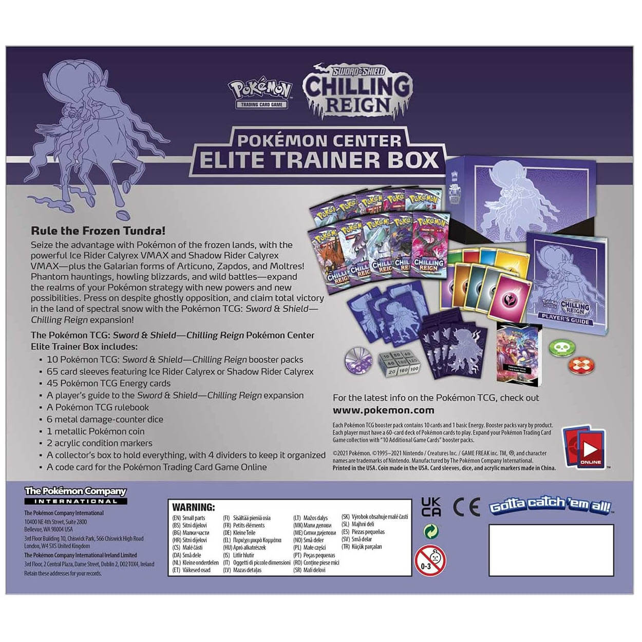 Pokemon TCG Sword & Shield Chilling Reign Shadow Rider Calyrex Elite Trainer Box