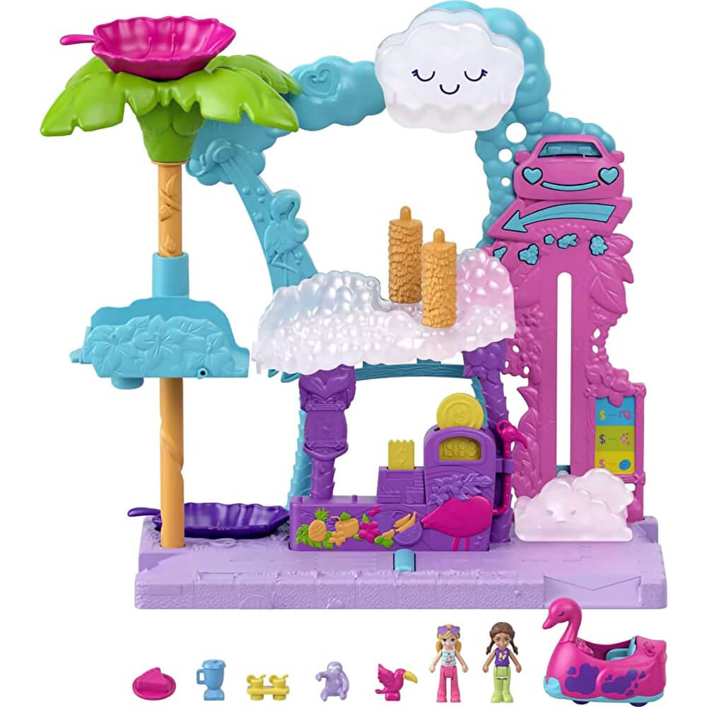 Polly Pocket Pollyville Flamingo Fun Car Wash Playset