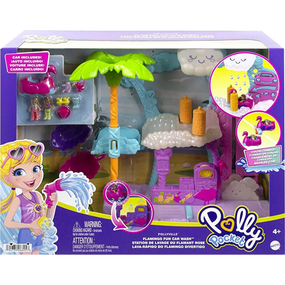 Polly Pocket Pollyville Flamingo Fun Car Wash Playset