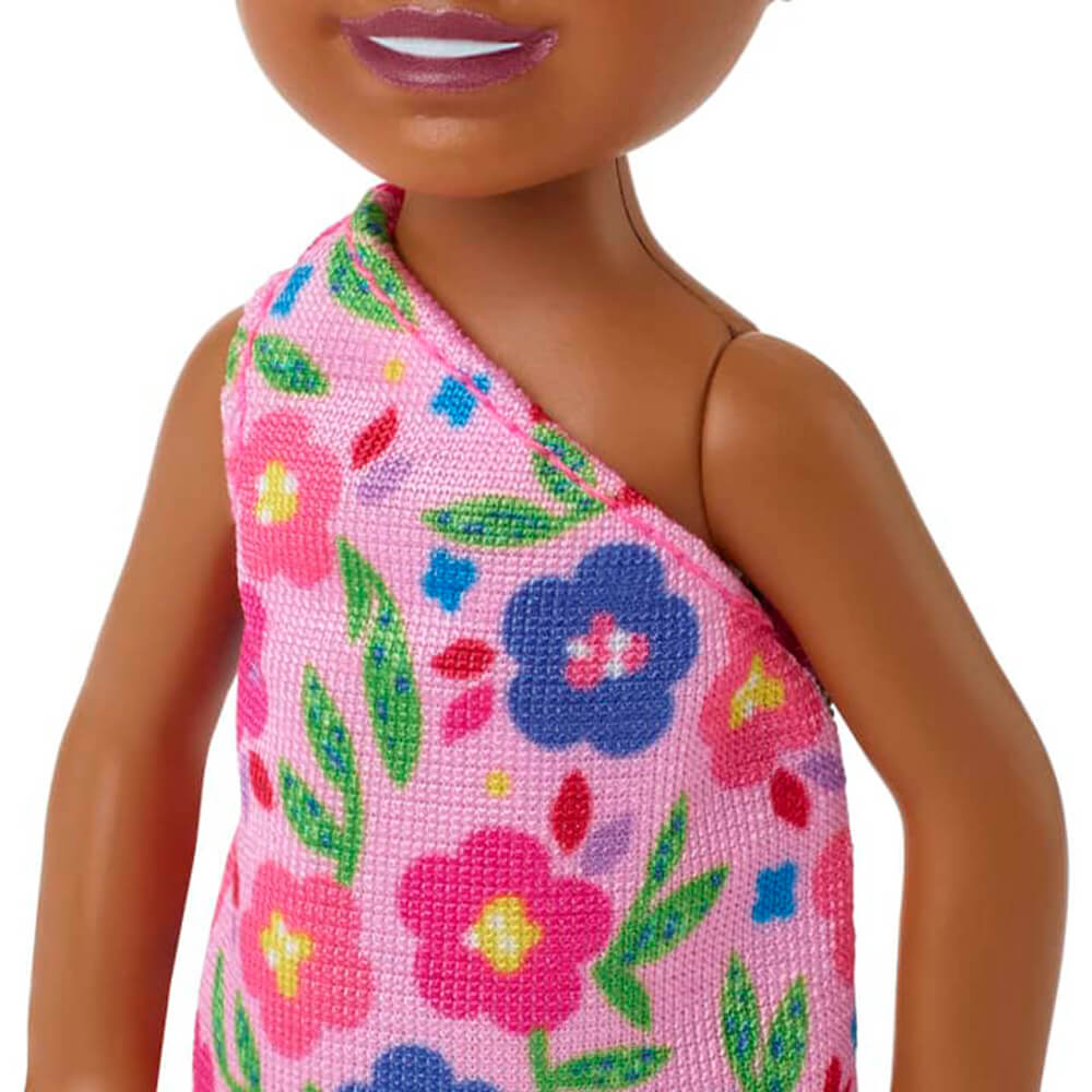 Barbie Chelsea Brunette Doll in Flower-Print Dress