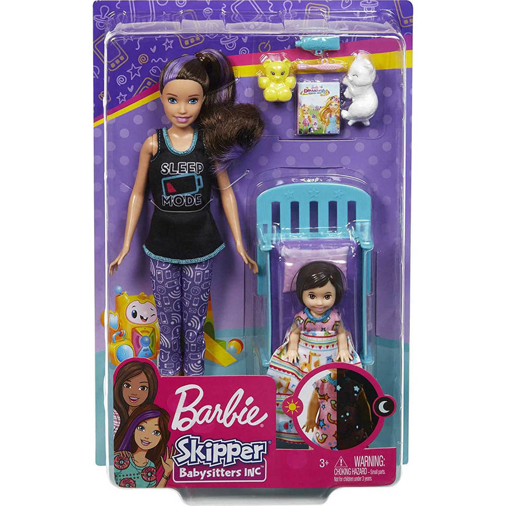 Barbie Family Skipper Babysitters Inc Brunette and Purple Hair Bedtime Playset