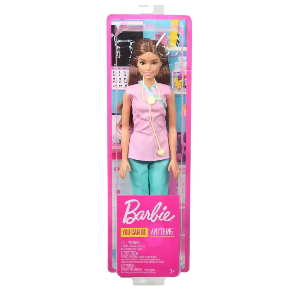 Barbie You Can Be Anything Nurse  Brunette Doll with Blue Stethoscope