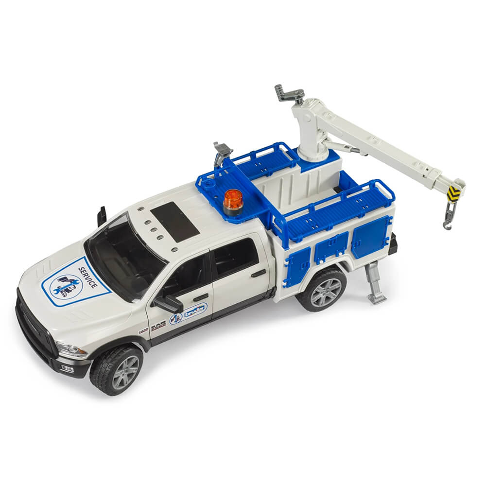 Bruder 02509 RAM Service Truck with Crane and Rotating Beacon Light 1:16 Scale Vehicle