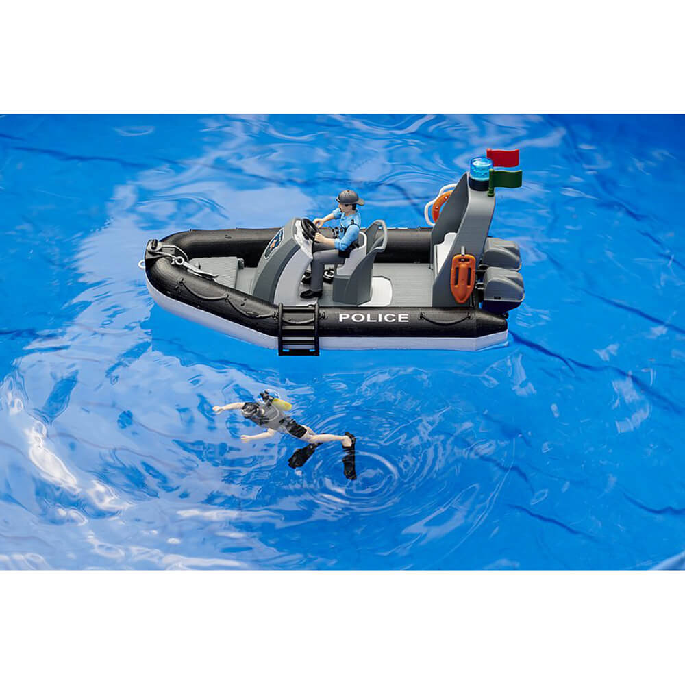 Bruder bworld Police Boat with Rotating Light Beacon Figure Set