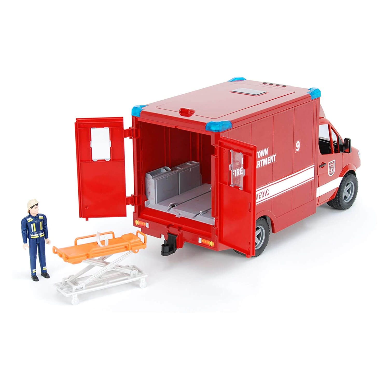 Back view of the Bruder Pro Series Mercedes-Benz Sprinter Paramedic 1:16 Scale Vehicle.