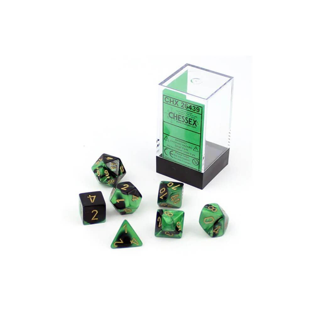 Chessex Gemini Black and Green Polyhedral 7 Die Set