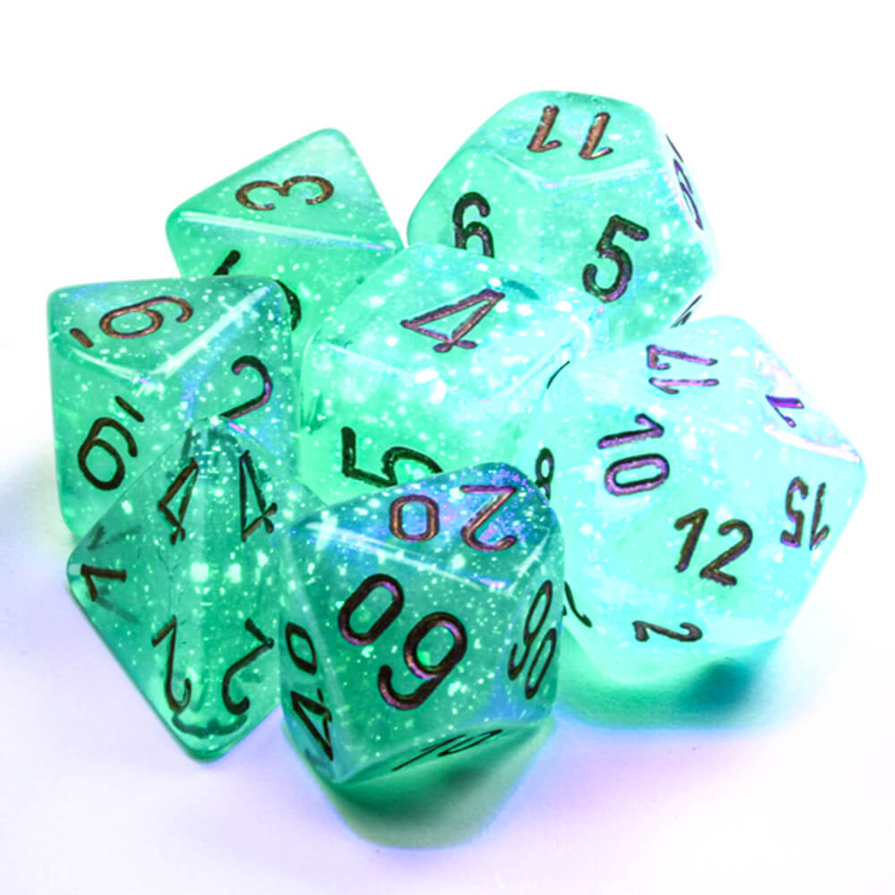 Chessex Light Green and Gold Polyhedral 7 Die Set