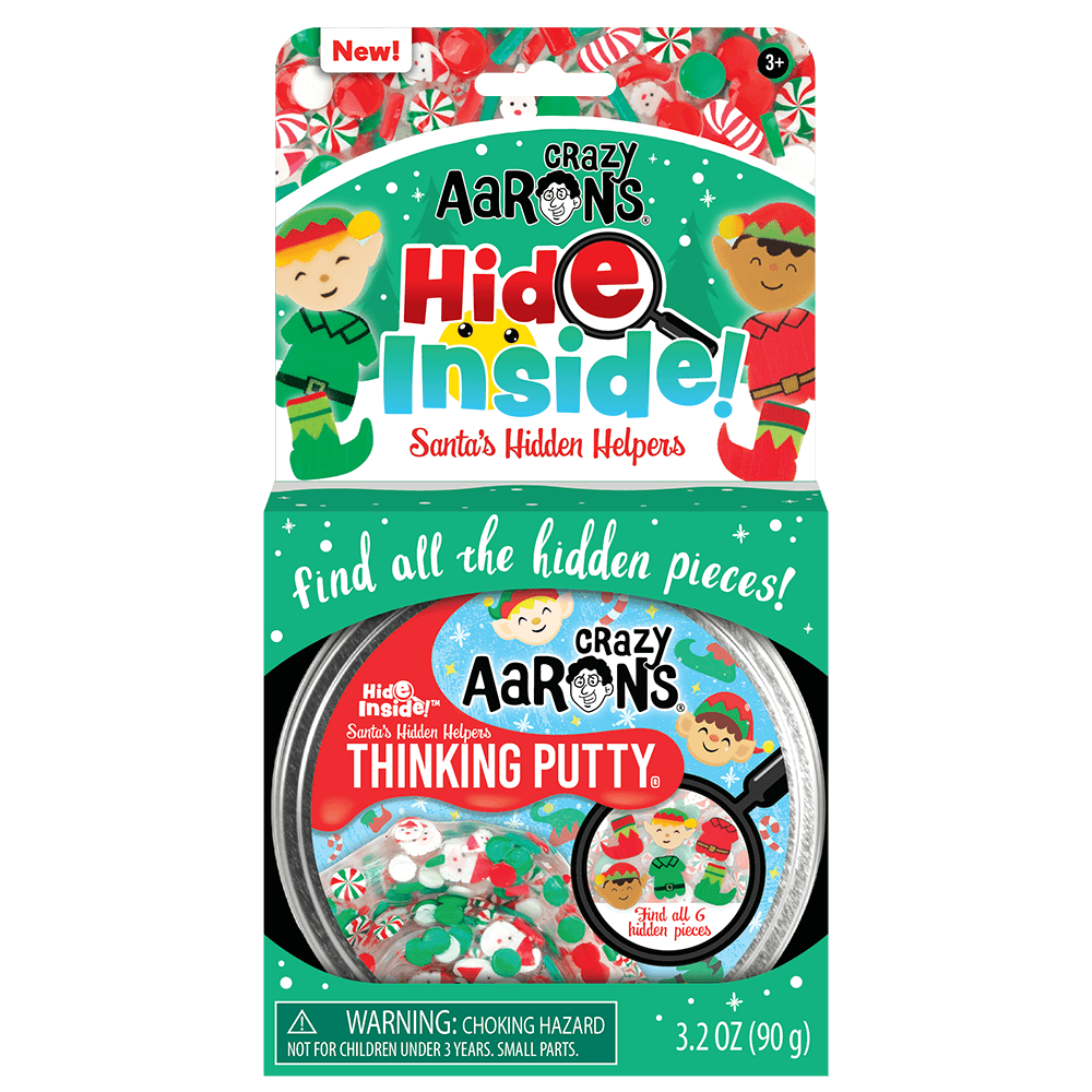 Crazy Aaron's Holiday Thinking Putty Santa's Hidden Helpers with 4" Tin