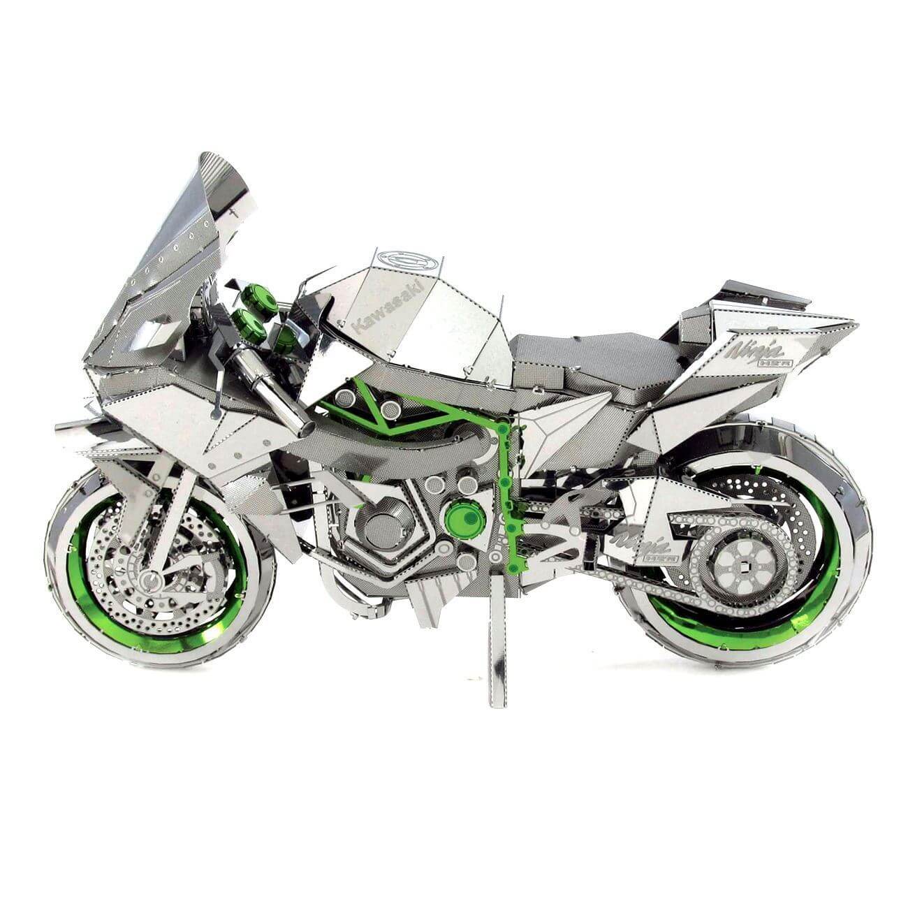 Side view of the Metal Earth Premium Iconx Kawasaki Ninja H2 R Motorcycle - 2.25 Sheets.