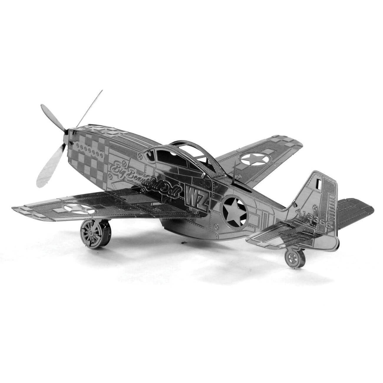 Side view of the Metal Earth Mustang P-51 Plane Metal Model Kit - 1 Sheet.