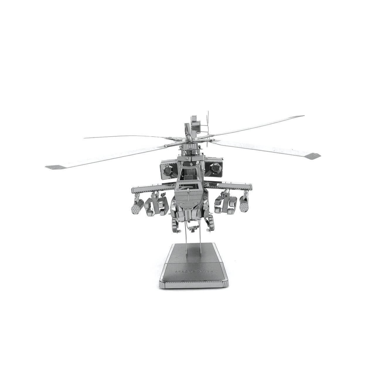 Front view of the metal model helicopter.