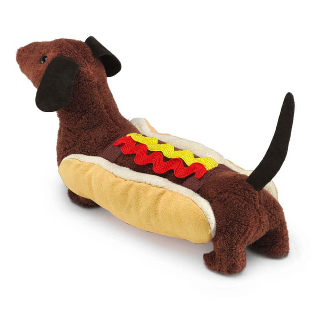 Rear view of the Folkmanis Hot Dog Finger Puppet, which is perfect for dachshund fans.