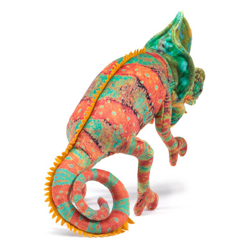 Rear view of the Folkmanis Small Chameleon Finger Puppet with its curly tail