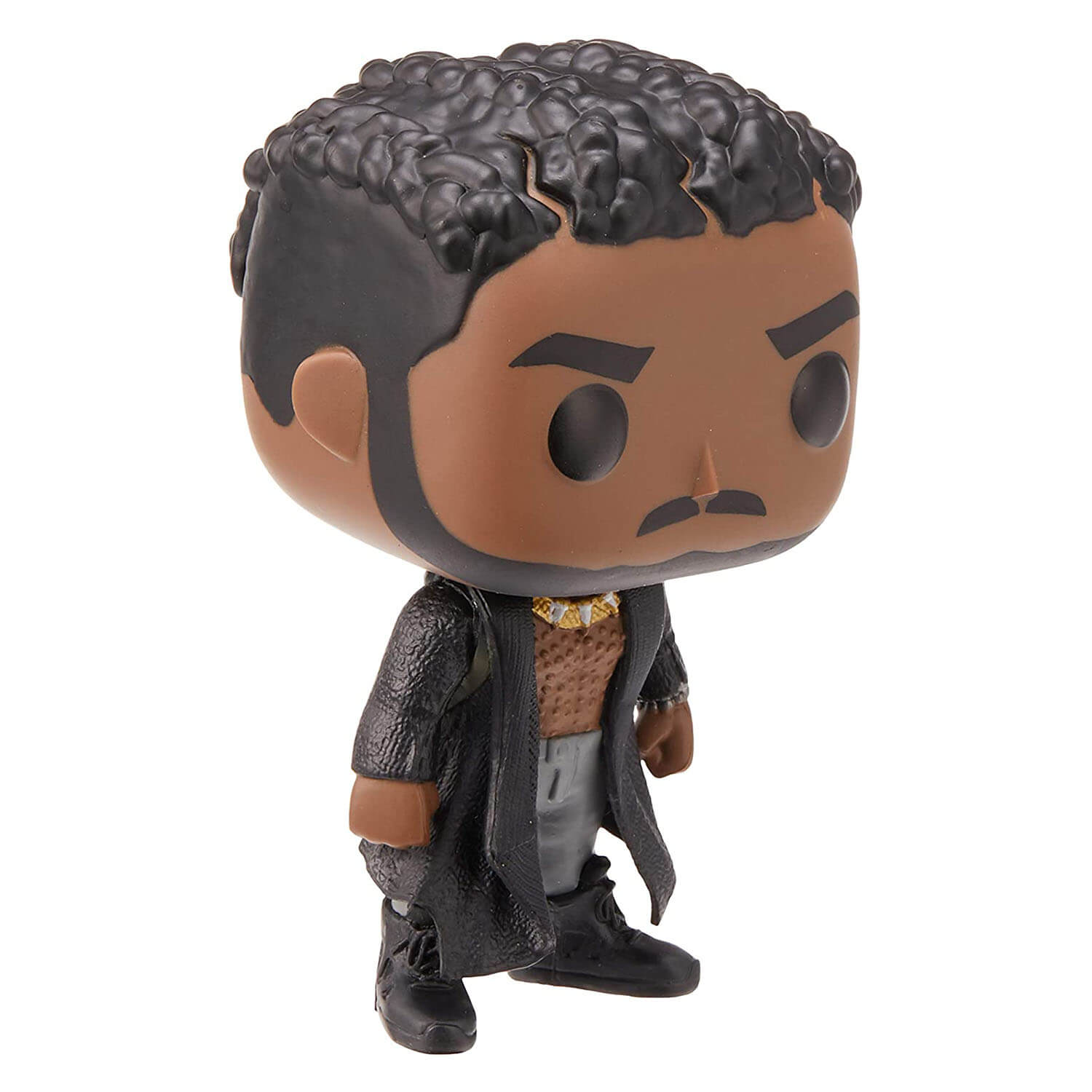 Front view of the Funko POP Black Panther Erik Killmonger Black Coat #386 figure.