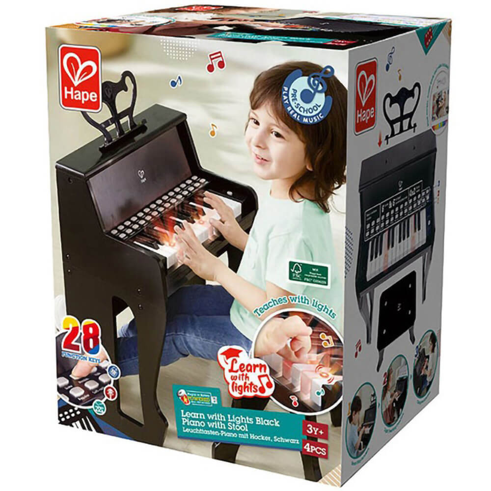 Hape Learn with Lights Black Piano w/ Stool