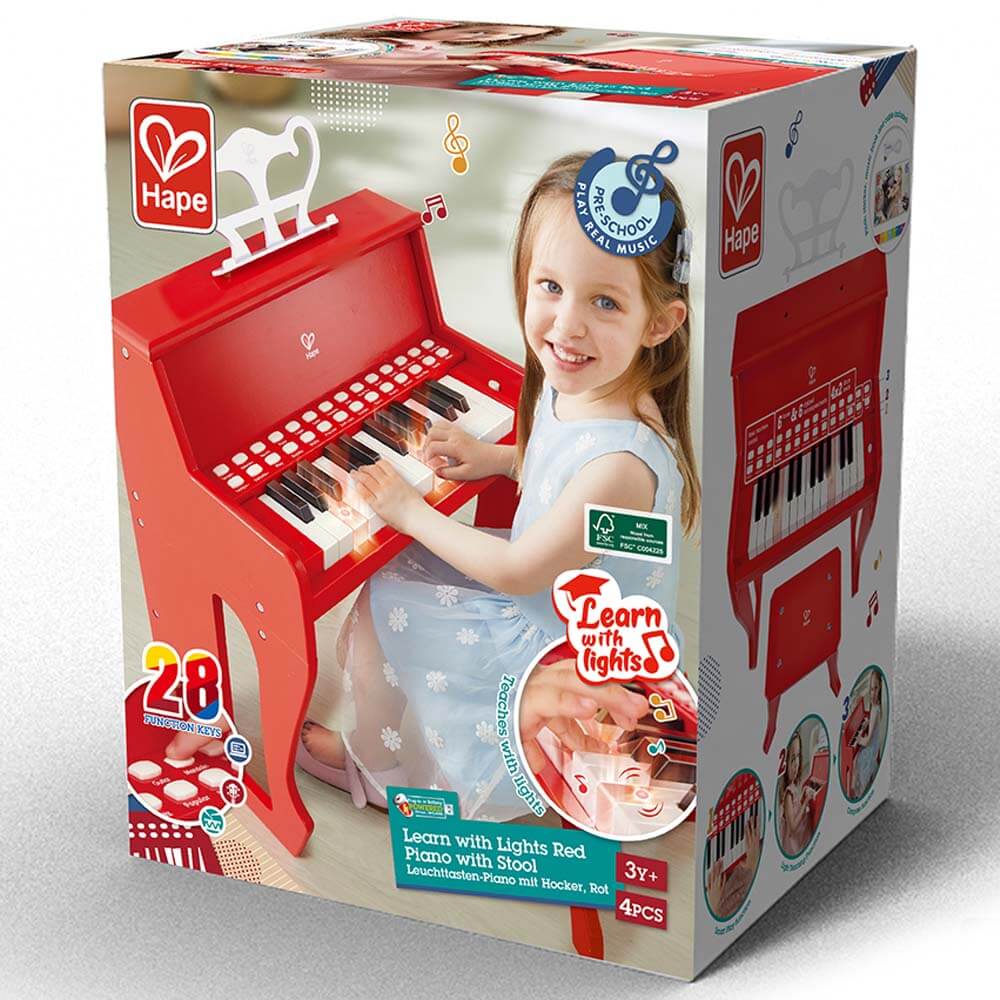 Hape Learn with Lights Red Piano w/ Stool