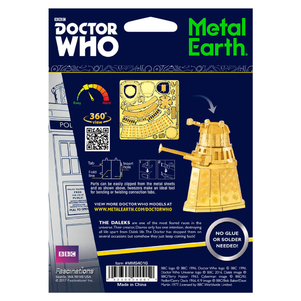 Metal Earth Doctor Who Gold Dalek 1 Sheet Metal Model Kit