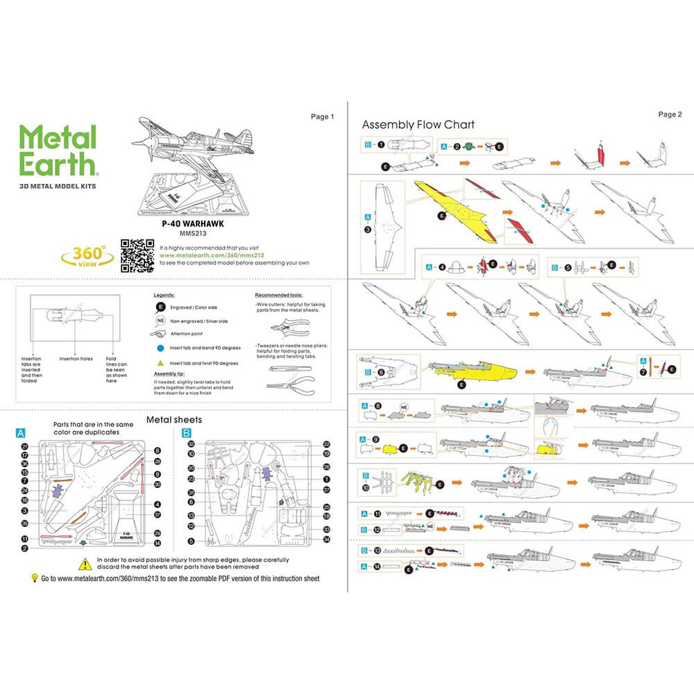 Metal Earth P-40 Warhawk 2 Sheet Metal Model Kit