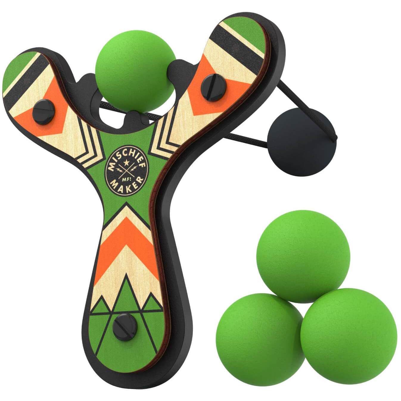 Mighty Fun Mischief Maker Green Slingshot with 4 Balls