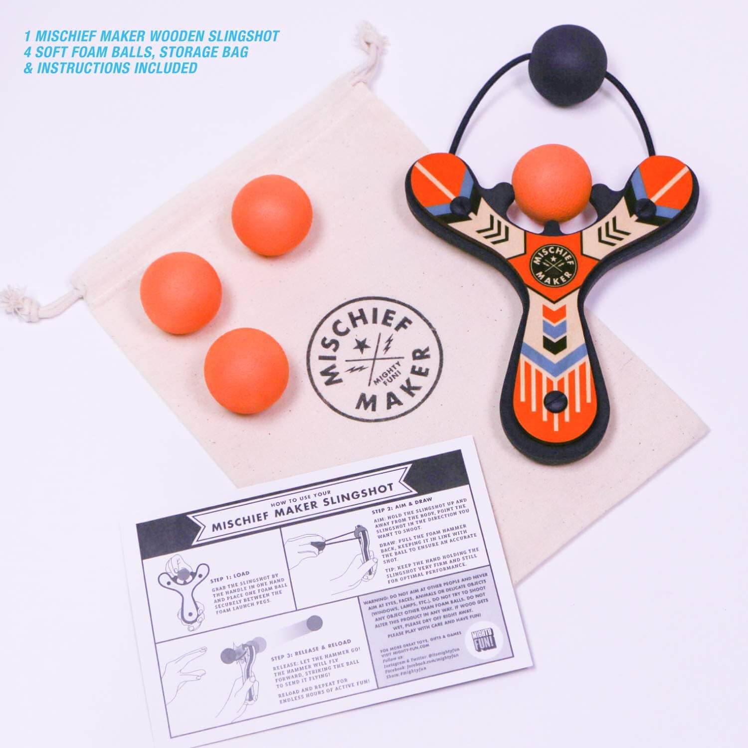 Mighty Fun Mischief Maker Orange Slingshot with 4 Balls