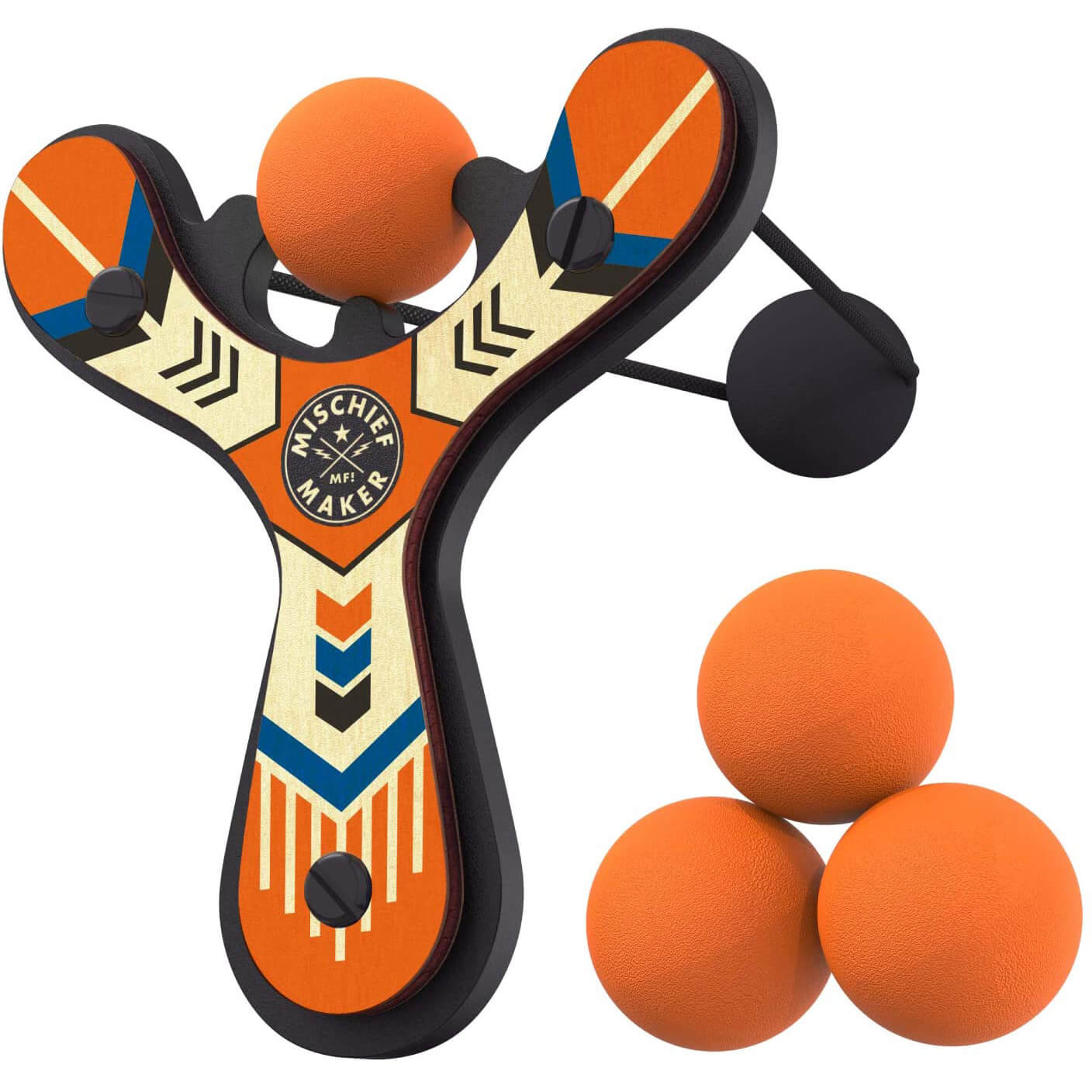 Mighty Fun Mischief Maker Orange Slingshot with 4 Balls