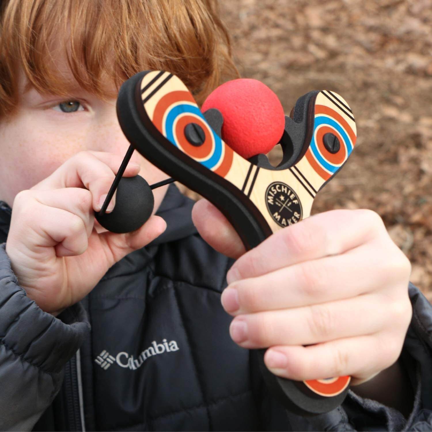 Mighty Fun Mischief Maker Red Slingshot with 4 Balls