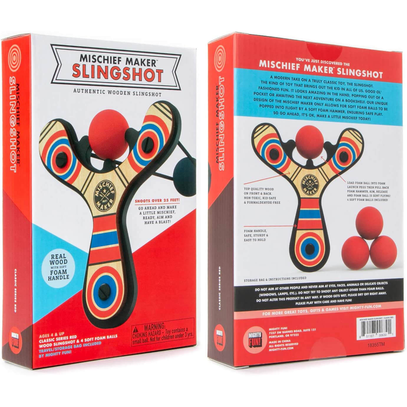 Mighty Fun Mischief Maker Red Slingshot with 4 Balls