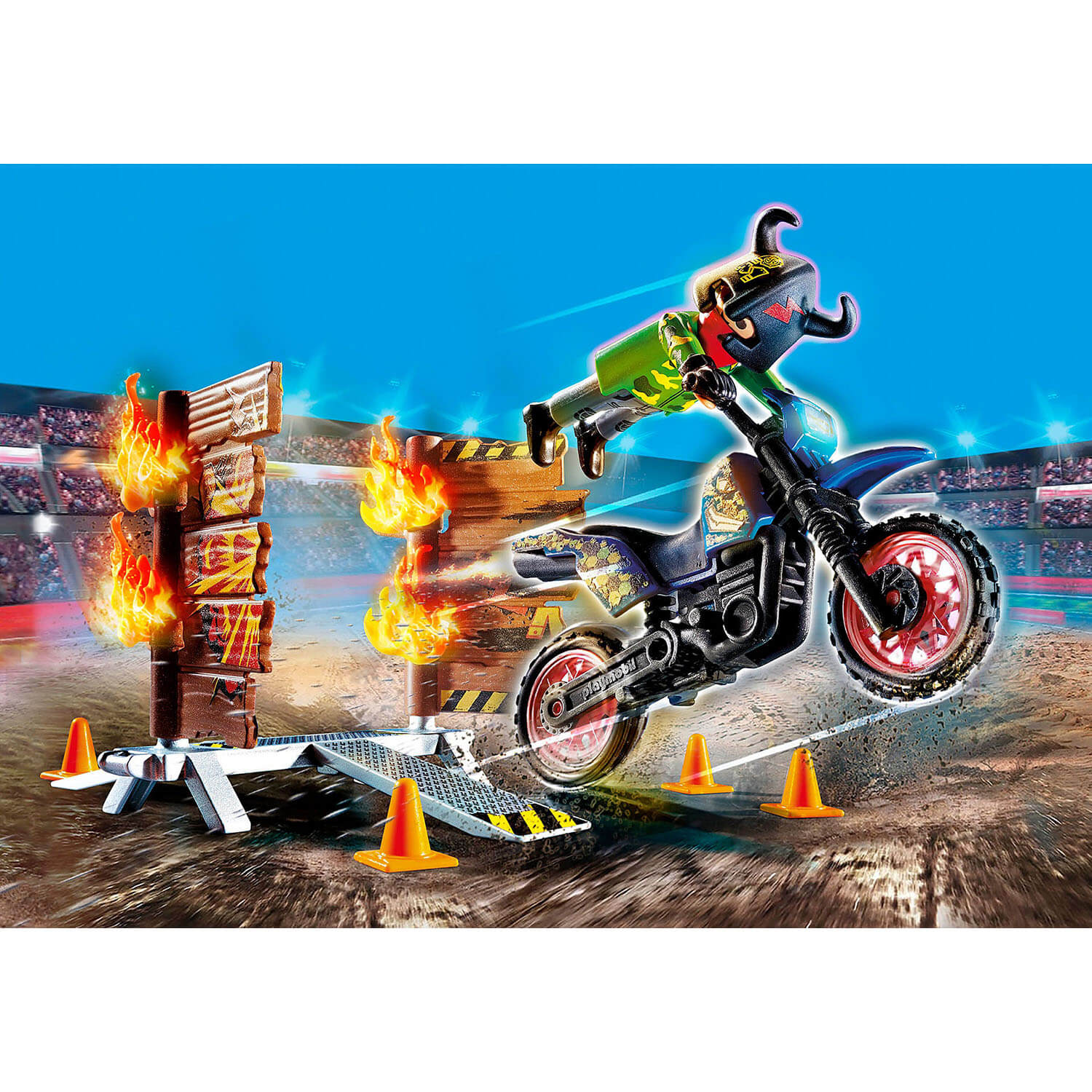 PLAYMOBIL Stunt Show Motocross with fiery Wall (70553)