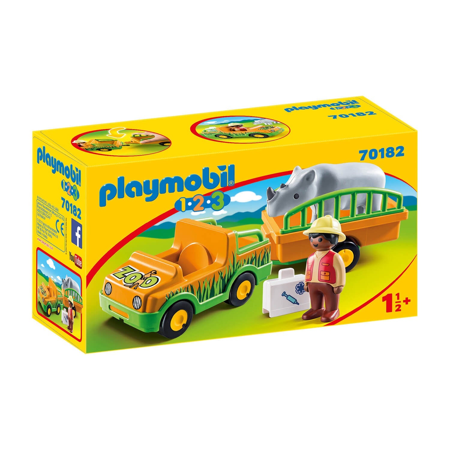 PLAYMOBIL 1.2.3 Zoo Vehicle with Rhinoceros (70182)